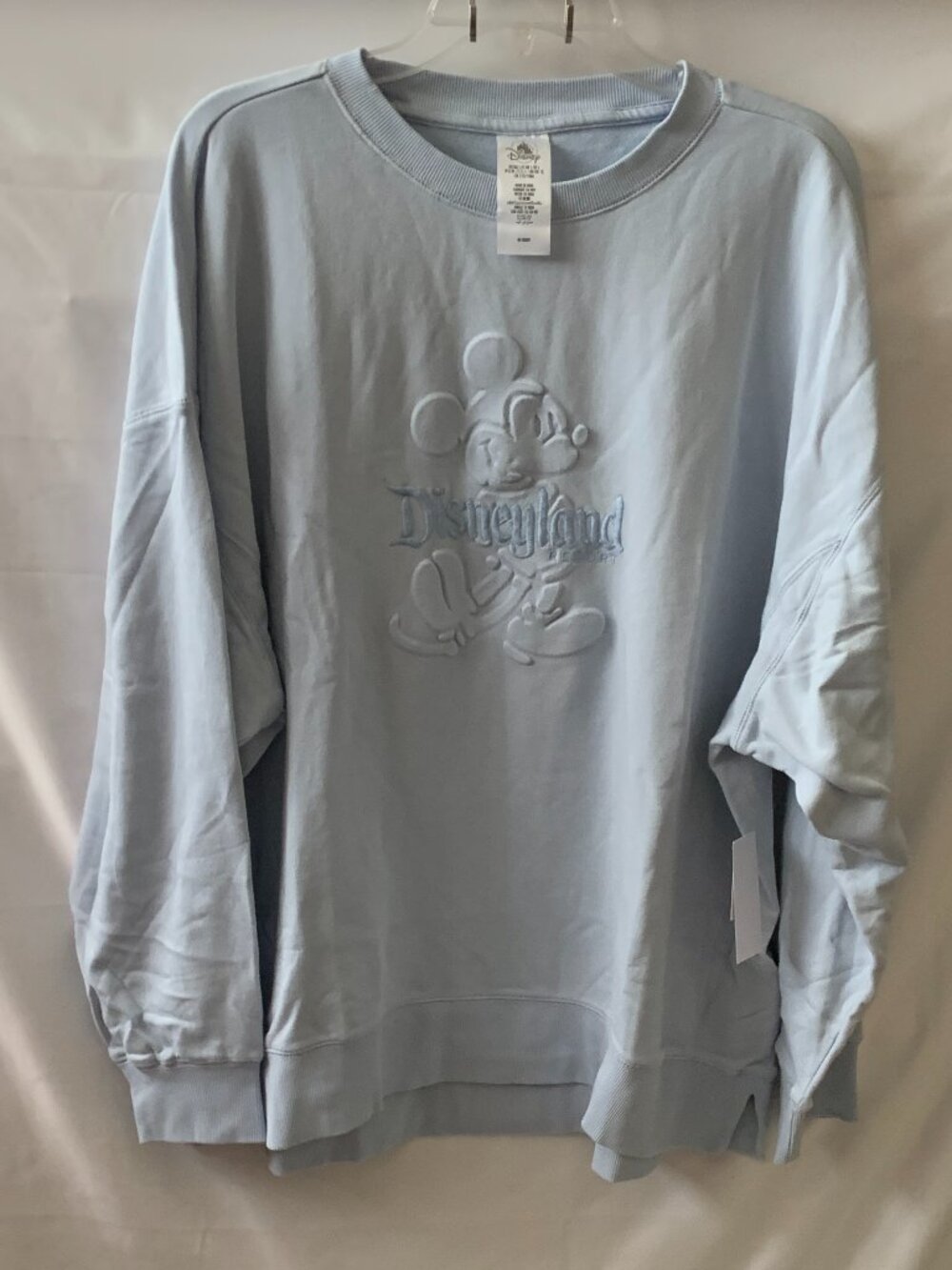 DISNEYLAND RESORT Mickey Mouse Embossed Crew Neck Sweater in Baby Blue Sz LARGE